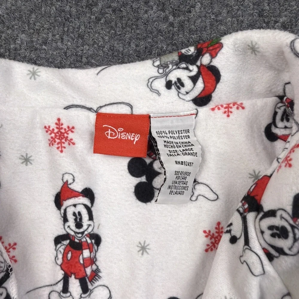 Mens Large Pajama Top Button Front jams Santa Mickey Mouse Christmas - Picture 2 of 5